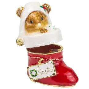 Christmas Mouse in Stocking Trinket Ornament